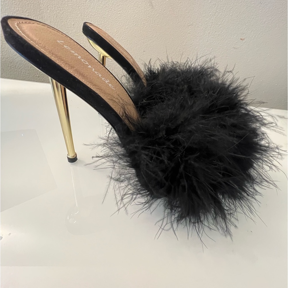 Black sexy fur mules (open toe)